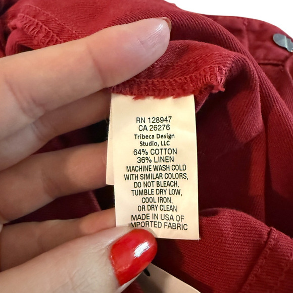 NEW Nili Lotan 0 Slouchy $345 LINEN Luna Pant Drop Crotch Crop Cotton Red - Picture 5 of 6